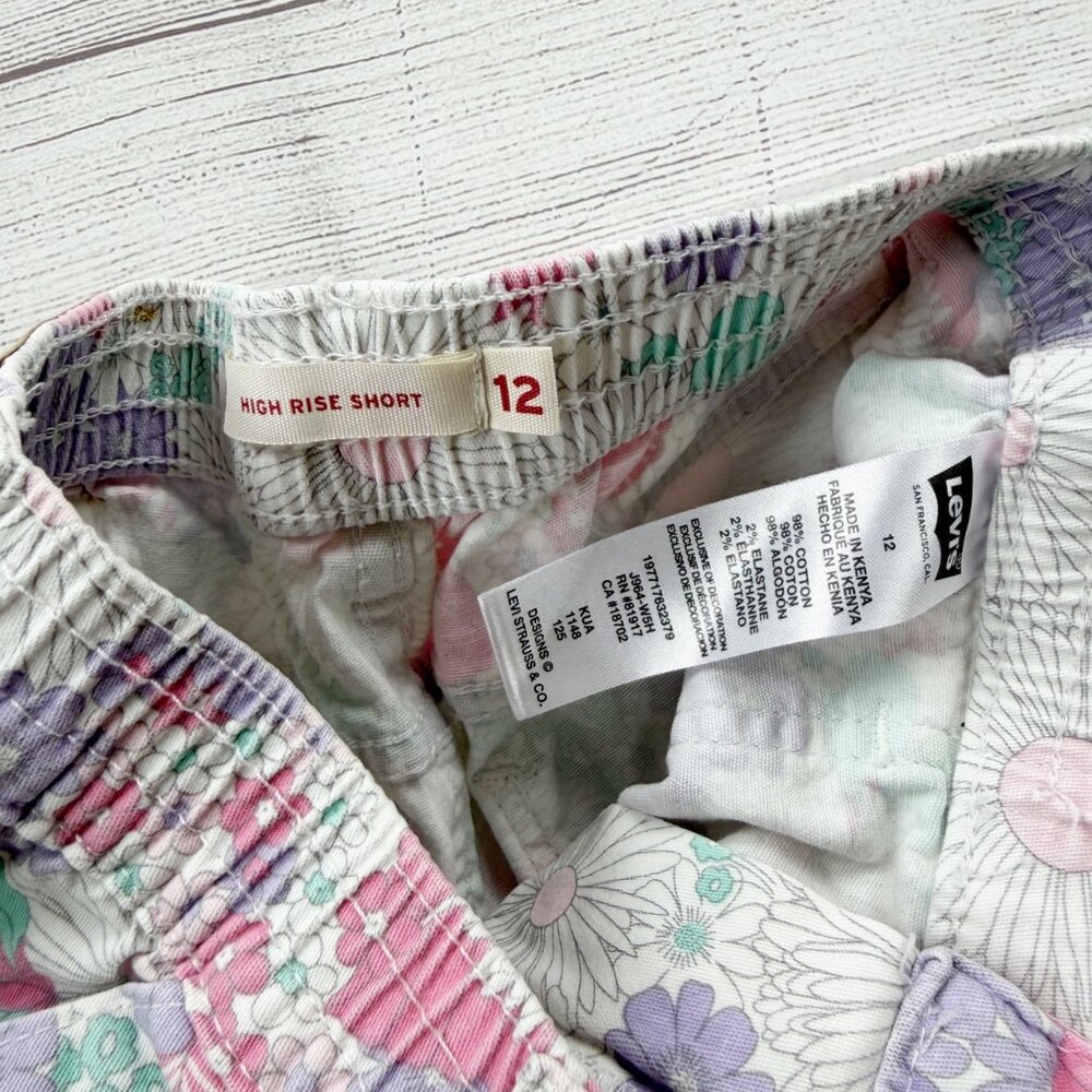 Levi’s Girls High Rise Denim Shorts Floral Print Cuffed Jean Shorts Pastel 12 - Picture 2 of 3